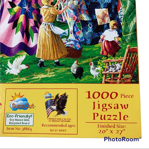 Quilters Clothesline Joseph Burgess 1000 piece Puzzle Colorful Country Dog Kids - Picture 3 of 5